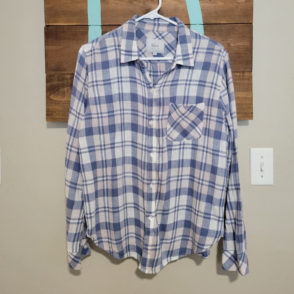 Rails Charli White Sand Coast Button Up Long Sleeve Top Size Medium